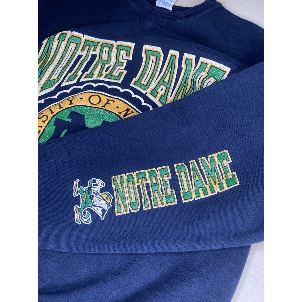 VINTAGE Notre Dame Champion Crew Neck Mens XL Navy Blue Classic College Popover - Picture 4 of 10